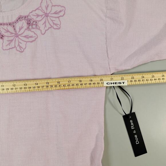 Womens Peplum Top Medium Pink Striped Ruffled Embroidered Cottagecore Modest - Picture 9 of 15